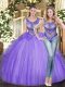 Pretty Lavender Ball Gowns Scoop Sleeveless Tulle Floor Length Lace Up Beading and Ruffles Sweet 16 Dresses