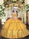 Floor Length Gold Girls Pageant Dresses Straps Sleeveless Lace Up