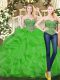 High Class Sweetheart Sleeveless Quinceanera Gown Floor Length Beading and Ruffles Green Tulle