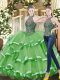 Sleeveless Organza Floor Length Lace Up 15 Quinceanera Dress in Green with Beading and Ruffled Layers