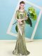 Elegant Yellow Green Zipper Prom Party Dress Sequins Half Sleeves Floor Length