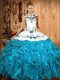 Flirting Baby Blue Lace Up 15 Quinceanera Dress Embroidery and Ruffles Sleeveless Floor Length