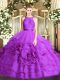 Eggplant Purple Scoop Neckline Lace Quinceanera Dress Sleeveless Lace Up