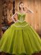 Tulle Sweetheart Sleeveless Lace Up Ruffles 15th Birthday Dress in Olive Green