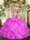 Lilac Lace Up Pageant Gowns For Girls Beading and Ruffles Sleeveless Floor Length