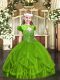 Lace Up Straps Beading and Ruffles Little Girl Pageant Dress Tulle Sleeveless