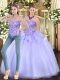 Glorious Lavender Organza Zipper Quinceanera Gown Sleeveless Floor Length Appliques