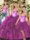 Captivating Floor Length Fuchsia 15th Birthday Dress Sweetheart Sleeveless Lace Up