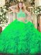 High-neck Sleeveless Sweet 16 Quinceanera Dress Floor Length Beading and Ruffles Green Tulle