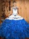 Ball Gowns Sweet 16 Quinceanera Dress Blue And White Halter Top Satin and Organza Sleeveless Floor Length Lace Up
