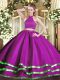 Ball Gowns Sweet 16 Dress Fuchsia Halter Top Tulle Sleeveless Floor Length Backless