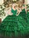 Organza Sleeveless Floor Length Sweet 16 Dress and Beading and Lace and Ruffled Layers