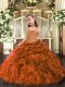 Beading and Ruffles Little Girls Pageant Gowns Orange Zipper Sleeveless Floor Length