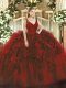 Ideal Floor Length Zipper Quince Ball Gowns Wine Red for Sweet 16 and Quinceanera with Beading and Ruffles
