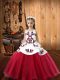 Coral Red Straps Lace Up Embroidery Little Girl Pageant Gowns Sleeveless