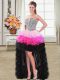 Custom Design Multi-color A-line Organza Sweetheart Sleeveless Beading and Ruffles High Low Lace Up Evening Dress