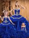 Custom Design Royal Blue Lace Up Quinceanera Dress Embroidery and Ruffles Sleeveless Floor Length