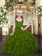 Olive Green Scoop Zipper Beading and Ruffles Little Girl Pageant Dress Sleeveless