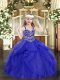 Unique Floor Length Blue Winning Pageant Gowns Tulle Sleeveless Beading and Ruffles