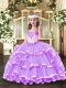 Lilac Organza Lace Up Pageant Dress Wholesale Sleeveless Floor Length Beading and Ruffled Layers