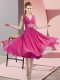 Pretty Knee Length Side Zipper Dama Dress for Quinceanera Hot Pink for Prom and Party and Wedding Party with Beading