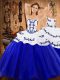 Excellent Royal Blue Lace Up Strapless Embroidery Vestidos de Quinceanera Satin and Organza Sleeveless