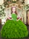 Organza Scoop Sleeveless Zipper Beading and Ruffles Kids Formal Wear in Green
