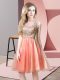 New Style Scoop Sleeveless Prom Dresses Knee Length Beading Peach Tulle