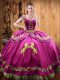 Sumptuous Fuchsia Off The Shoulder Neckline Beading and Embroidery Sweet 16 Quinceanera Dress Sleeveless Lace Up
