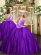 Purple V-neck Lace Up Beading Child Pageant Dress Sleeveless