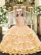 Straps Sleeveless Lace Up Little Girls Pageant Gowns Peach Organza