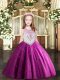 Tulle Scoop Sleeveless Zipper Beading and Appliques Little Girls Pageant Dress in Fuchsia
