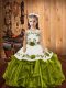 Classical Floor Length Lace Up Pageant Dress for Womens Olive Green for Sweet 16 and Quinceanera with Embroidery and Ruffles