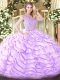 Zipper Sweet 16 Quinceanera Dress Lavender for Military Ball and Sweet 16 and Quinceanera with Beading and Ruffled Layers Sweep Train