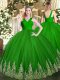Flare Ball Gowns Ball Gown Prom Dress Green V-neck Tulle Sleeveless Floor Length Zipper