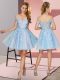 Sumptuous Light Blue Tulle Zipper Off The Shoulder Sleeveless Mini Length Dama Dress Appliques