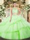 New Arrival Scoop Sleeveless Sweet 16 Dress Floor Length Ruffles Apple Green Tulle