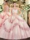 Stunning Baby Pink Sleeveless Tulle Zipper Vestidos de Quinceanera for Military Ball and Sweet 16 and Quinceanera