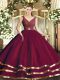 Chic Burgundy 15th Birthday Dress Sweet 16 and Quinceanera with Beading and Ruffled Layers and Ruching V-neck Sleeveless Backless