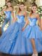 Flirting Organza Sweetheart Sleeveless Lace Up Beading and Ruffles Quinceanera Gowns in Baby Blue