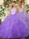 Lavender Sleeveless Floor Length Ruffles Backless Ball Gown Prom Dress