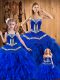 Royal Blue Ball Gowns Tulle Sweetheart Sleeveless Embroidery and Ruffles Floor Length Lace Up Sweet 16 Quinceanera Dress