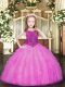 Beading and Ruffles Pageant Dress for Teens Rose Pink Zipper Sleeveless Floor Length