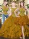 Brown Sleeveless Floor Length Beading and Ruffles Zipper Vestidos de Quinceanera