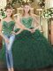 Delicate Sweetheart Sleeveless Ball Gown Prom Dress Floor Length Beading and Ruffles Dark Green Tulle