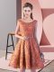 Rust Red Sleeveless Knee Length Belt Lace Up Prom Gown