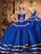 Blue Ball Gowns Sweetheart Sleeveless Organza Floor Length Lace Up Embroidery Sweet 16 Dresses