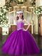 Most Popular Eggplant Purple Sleeveless Floor Length Beading Lace Up Little Girls Pageant Dress Wholesale