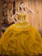 Exceptional Gold Sleeveless Floor Length Embroidery and Ruffles Lace Up Sweet 16 Quinceanera Dress