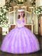 Low Price Organza Straps Sleeveless Lace Up Beading and Ruffles Pageant Dress Wholesale in Lilac